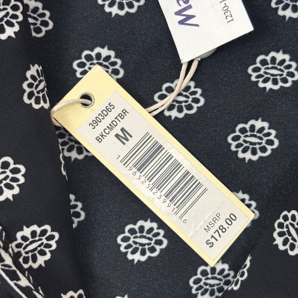Max Studio London Floral Dress Medium Black White Printed Puff Sleeves Tiered Mi - Picture 12 of 13